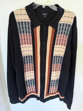 Express Black Cardigan Sweater with Brown, Tan and Cream Stripes